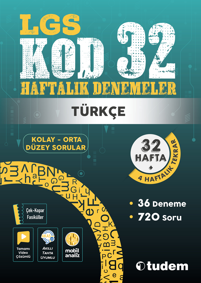 8. Sınıf Kod 32 Türkçe Haftalık Denemeler Tudem Yayınları