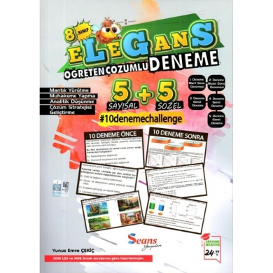 8.Sınıf LGS Elegans Öğreten Çözümlü Deneme Sınavı 5+5 Sayısal ve Sözel  Seans Yayınları